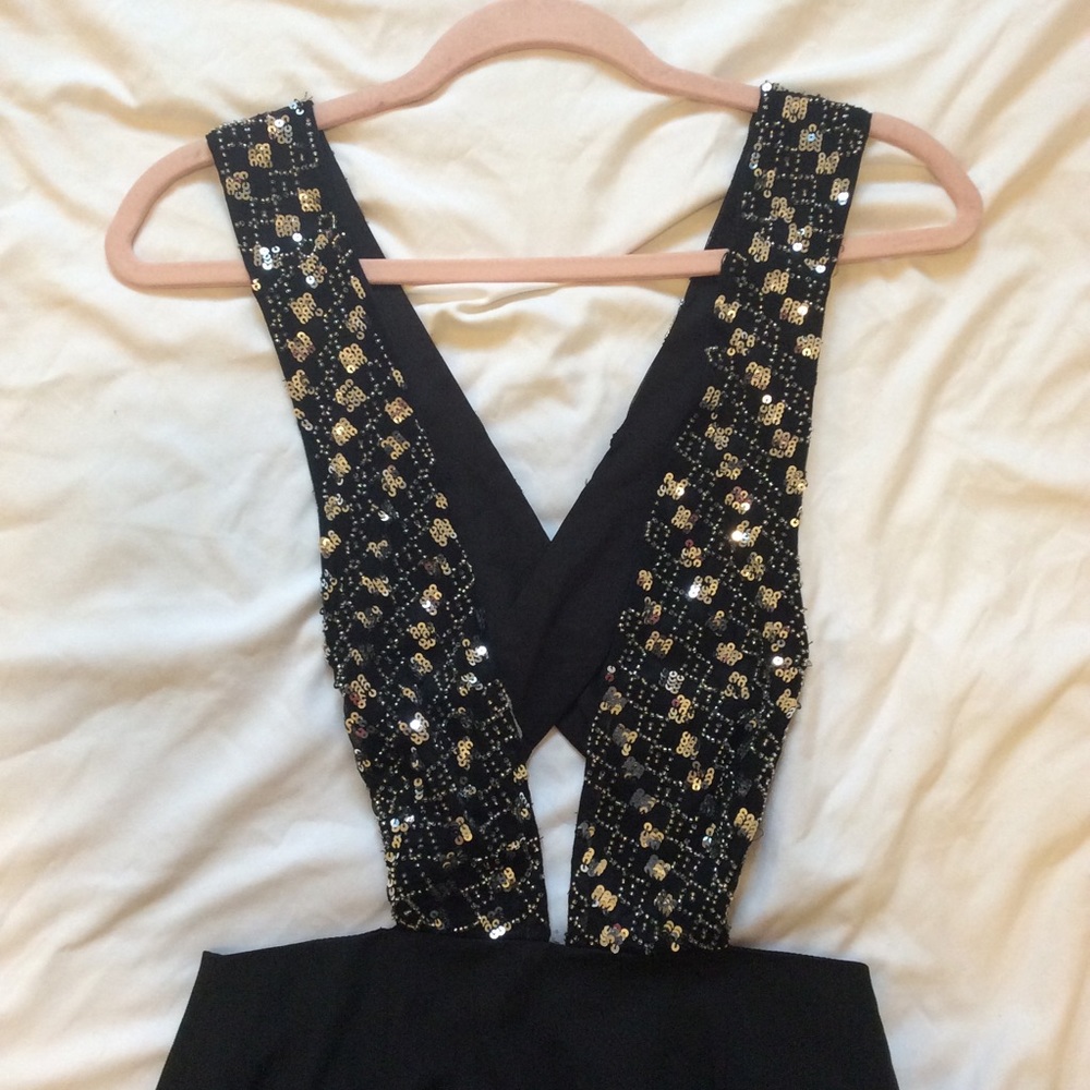 X by NBD Open Top Long Black Beaded Dress